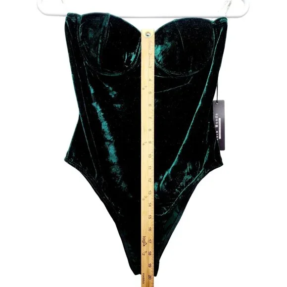 Emerald Green Velvet Bustier Bodysuit By Haute Monde Strapless Womens Size L - Picture 5 of 9